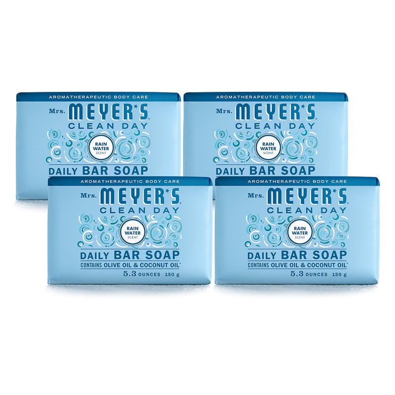 MRS. MEYER'S CLEAN DAY Bar Soap, Use as Body Wash or Hand Soap, Made with Essential Oils, Rain Water, 5.3 oz, 4 Bars - Image 1